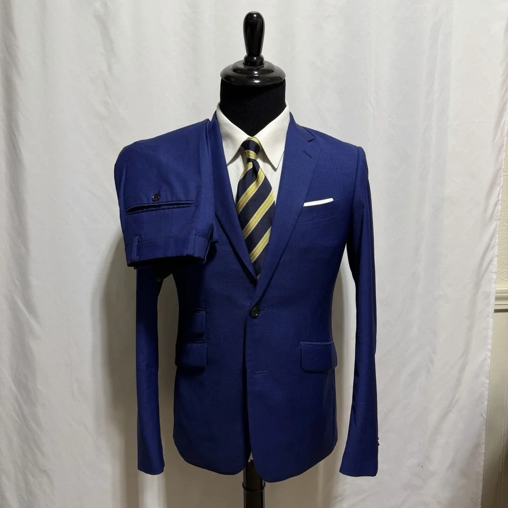 Indochino Royal Blue Suit Mens 38R Pants 30x29 100% Wool Slim Fit Career Wedding